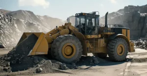 Heavy-duty wheel loader manufactured in Shandong, China, operating in a tough construction environment.