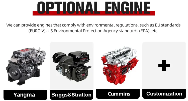 XQ-YC100 10 Ton 4WD Rough Terrain Forklift 5 Infographic of optional diesel engines for XQ rough terrain forklifts, featuring Cummins, Yanmar (Yangma), and Briggs & Stratton options. Compliant with US EPA and EU EURO V environmental standards.