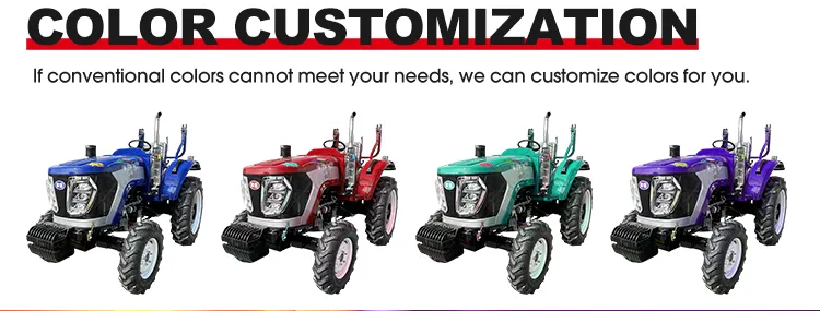 Personalized color customization options for XQ-T1004 100HP 4WD tractor, showing models in blue, red, green, and purple for global branding needs.