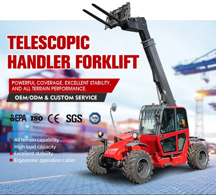 XQ-TH 1430 Telescopic Handler Forklift 3 XQ-TH 1430 telescopic handler forklift hero banner showcasing 14-meter reach, 3,000kg load capacity, and all-terrain performance. Features EPA, CE, ISO, SGS, and TUV certifications.
