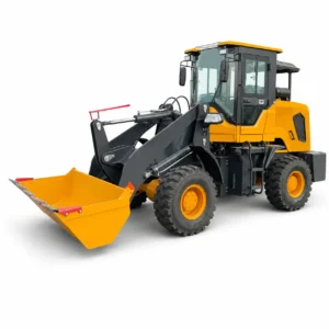 XQ-Z925 1.5 ton 4WD compact wheel loader with front bucket, enclosed cab and articulated frame on a clean background