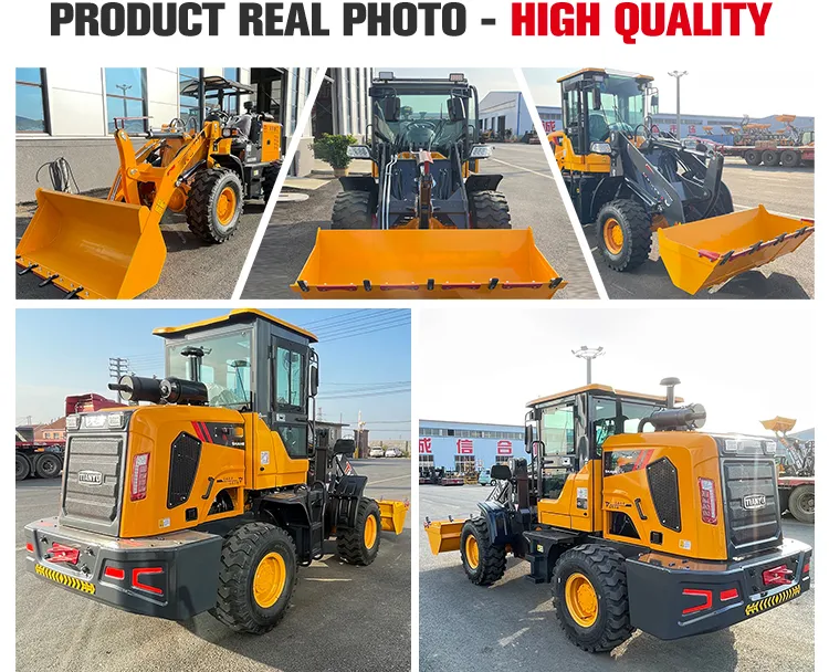 XQ-Z925 1.5 Ton 4WD Wheel Loader 3 High-quality real photos of yellow XQ-Z930 compact wheel loaders parked at our manufacturing plant, showcasing robust chassis, heavy-duty buckets, and factory-direct inventory.