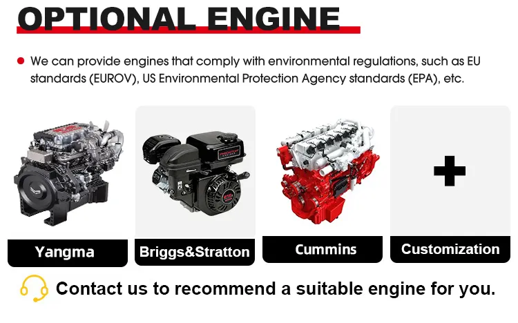 XQ-Z925 1.5 Ton 4WD Wheel Loader 5 Optional engine choices for XQ-Z930 wheel loaders, featuring premium brands like Yanmar, Briggs & Stratton, and Cummins. Fully compliant with rigorous US EPA and EU Stage V emission standards.