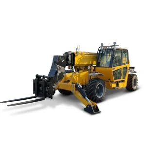 XQ-TH 1135 telescopic handler in yellow with hydraulic stabilizers deployed, 11-meter reach and 3.5-ton capacity for high-elevation construction.
