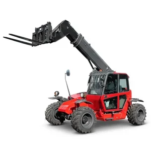 XQ-TH 730 telescopic handler in red, featuring high-reach extension and 4WD all-terrain tires for agriculture and construction logistics.