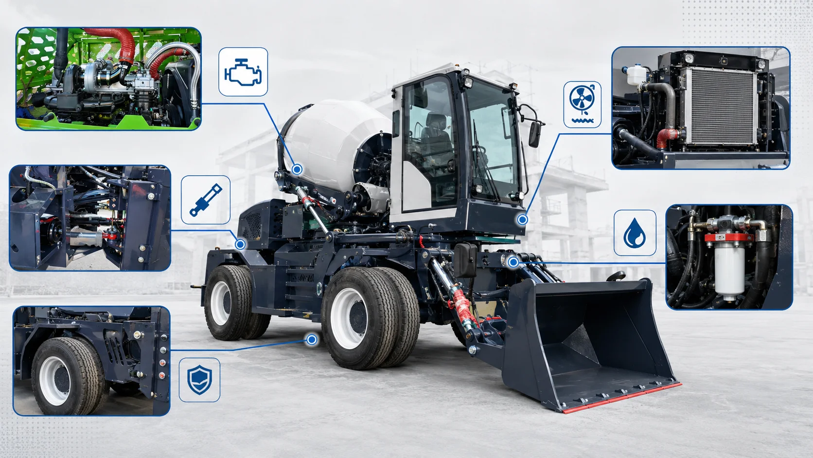 Engine and hydraulic system affect self loading concrete mixer cost and reliability