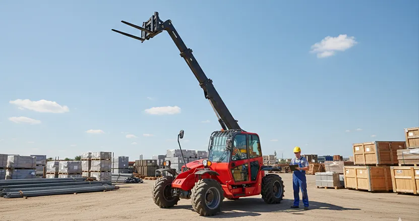 Telehandler forklift for lifting and material handling in construction yard