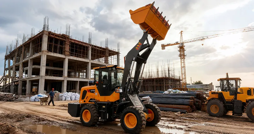 Wheel loader for construction site material handling and bulk loading