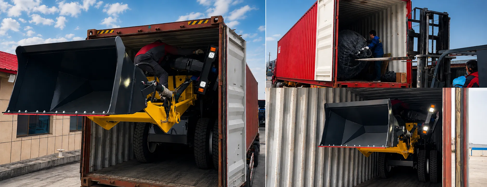 Construction machinery export container loading and global delivery support by XQ Machinery