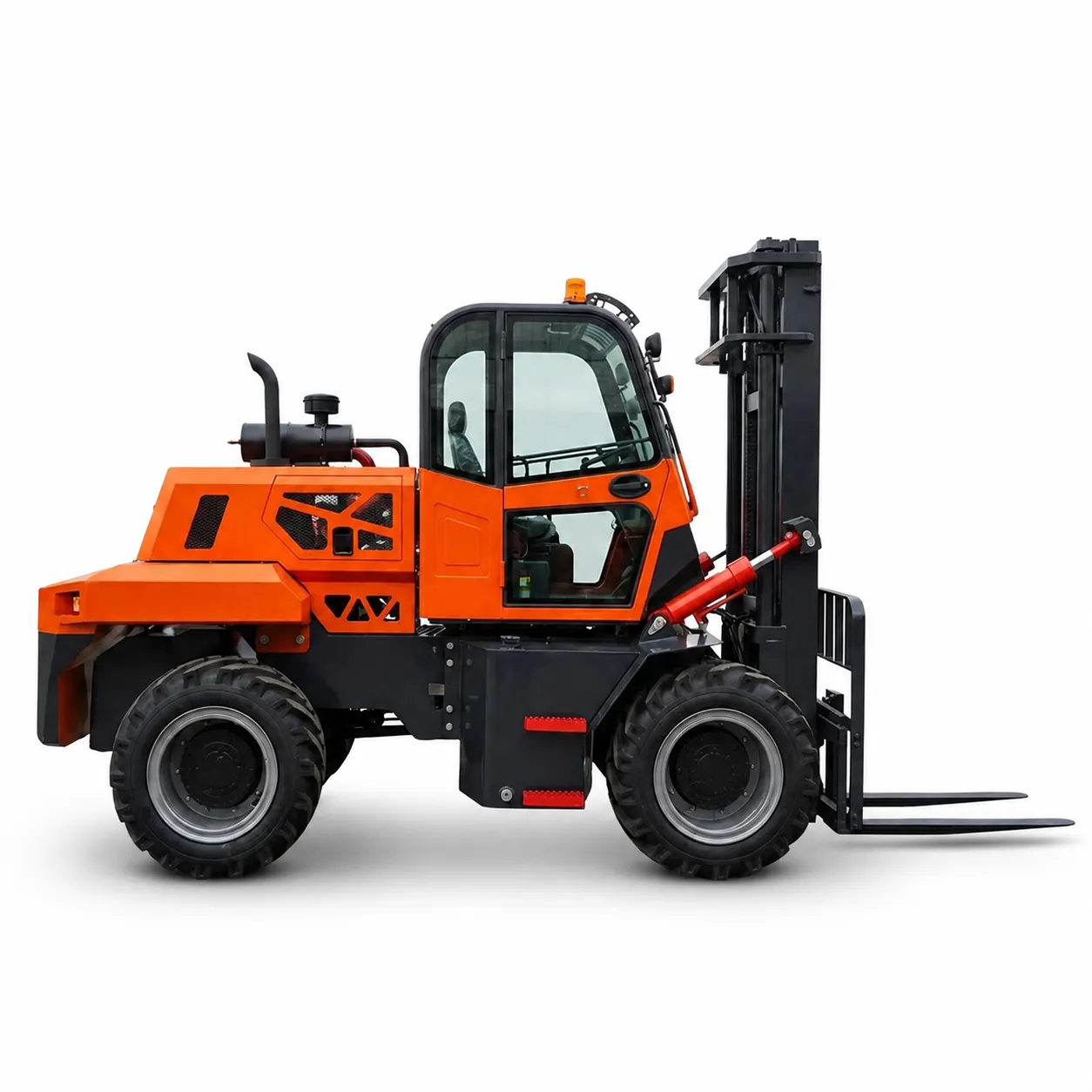 XQ-YC50-C 5 Ton 4WD Integrated Rear Steering Rough Terrain Forklift 1 XQ-YC50-C 5 ton 4WD integrated rear steering rough terrain forklift with enclosed cab, off-road tires and heavy-duty lifting mast