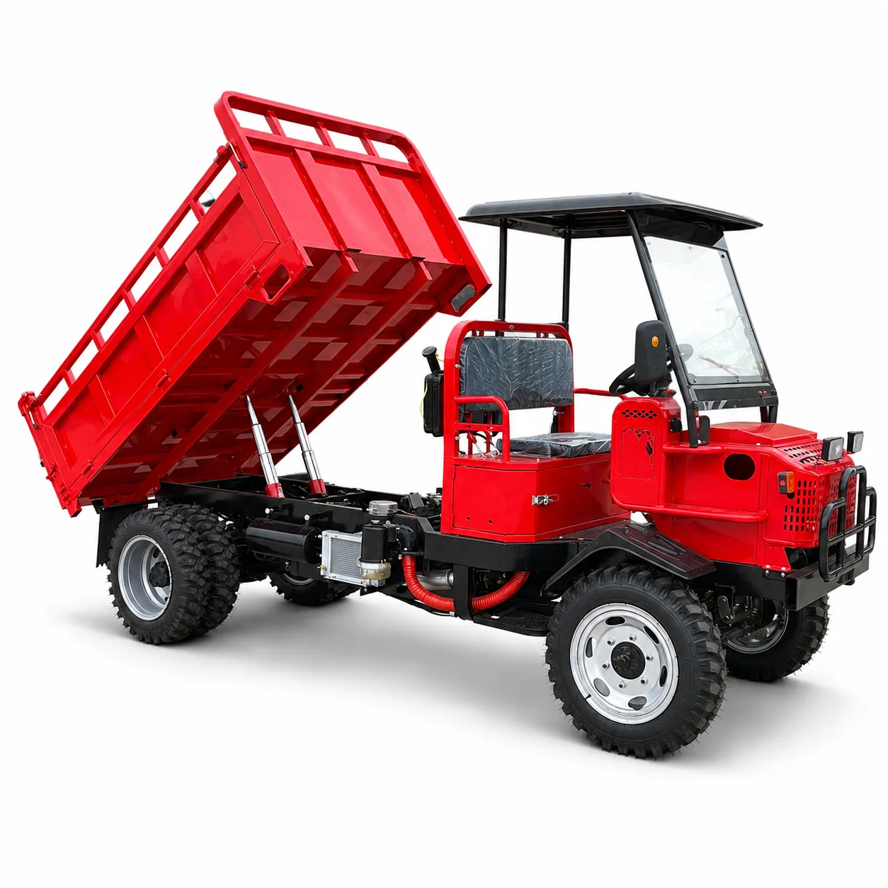 XQ 25HP 4WD Diesel Farm Dumper 1 XQ 18-25HP diesel farm dumper with raised dump bed, canopy roof, open operator platform and off-road tires
