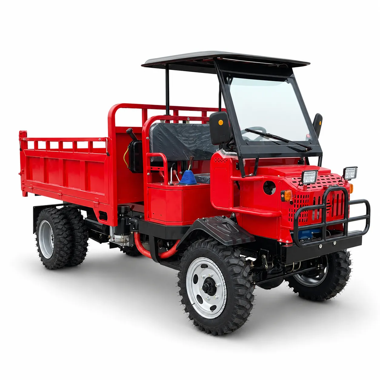 XQ 25HP Heavy-Duty 4WD Diesel Farm Dumper 1 XQ 25HP heavy-duty 4WD diesel farm dumper with cargo bed, canopy roof, front windshield, open operator platform and off-road tires