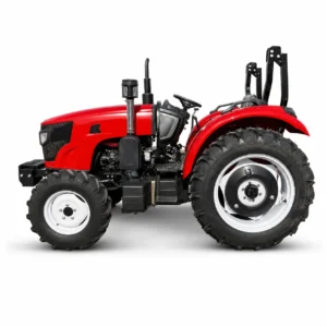 XQ-T704 70HP 4WD farm tractor with heavy-duty agricultural tires, open operator platform and side product display view