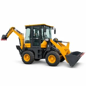 XQ-WZ20-32 4WD backhoe loader with front loader bucket, rear excavator arm, enclosed cab and heavy-duty off-road tires