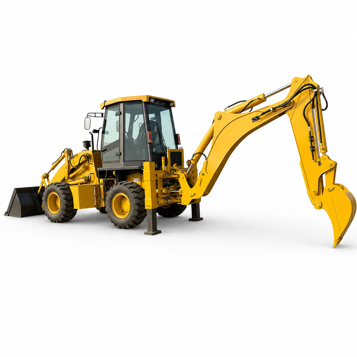 XQ-WZ30-25 4WD Backhoe Loader 1 XQ-WZ30-25 4WD backhoe loader with front loader bucket, rear excavator arm, enclosed cab, stabilizers and off-road tires