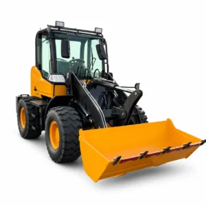 XQ-Z915 0.8 ton 4WD compact wheel loader with front bucket, enclosed cab, articulated structure and off-road tires