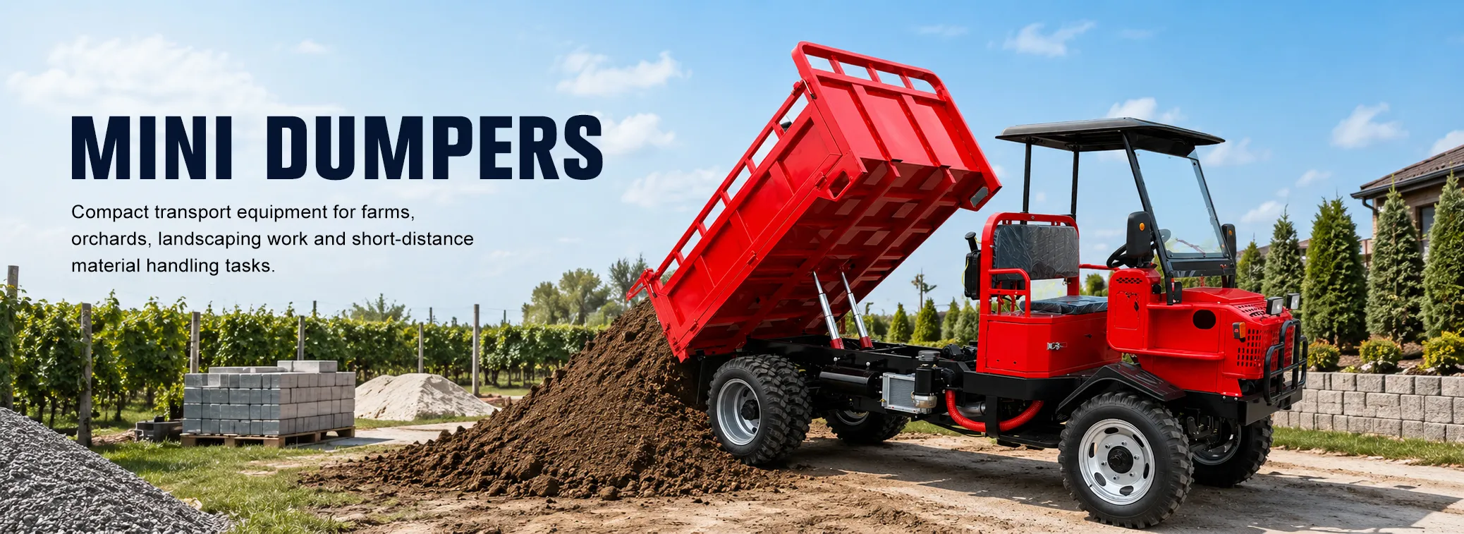 Mini Dumpers XQ Machinery mini dumpers for farms, orchards, landscaping and short-distance material transport