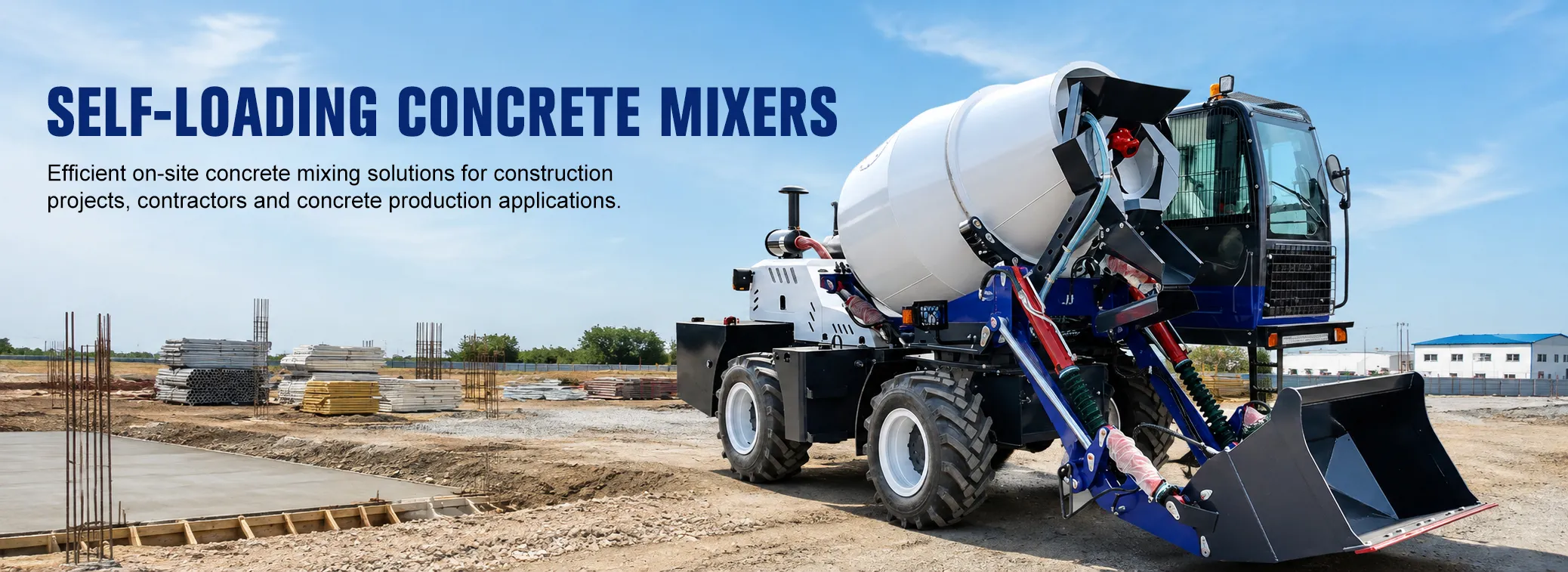 Self-Loading Concrete Mixers XQ Machinery self-loading concrete mixers for on-site concrete production and construction projects